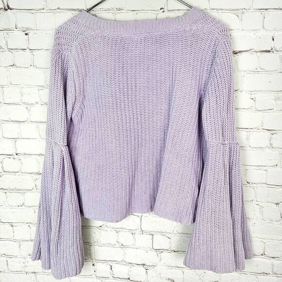 FREE PEOPLE Damsel Purple Lavender Bell Sleeve Cozy Warm Pullover Sweater XSmall - Picture 6 of 6